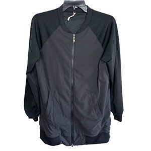 Lucy Black Bomber Zipper Front Jacket 23791 Collarless Medium Athleisure Yoga